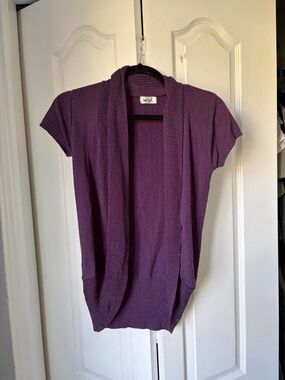 Beryl Purple Short-Sleeve Open Front Cardigan Sweater